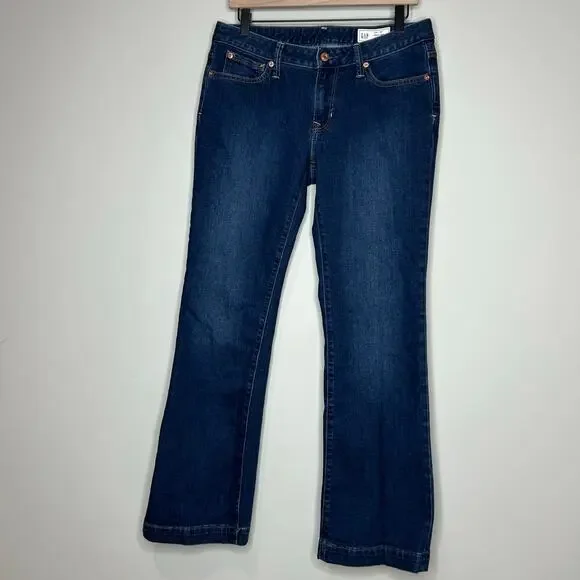 GAP Low Rise Long & Lean Jeans Size 29 / 8R Dark Indigo Bootcut - Picture 2 of 10